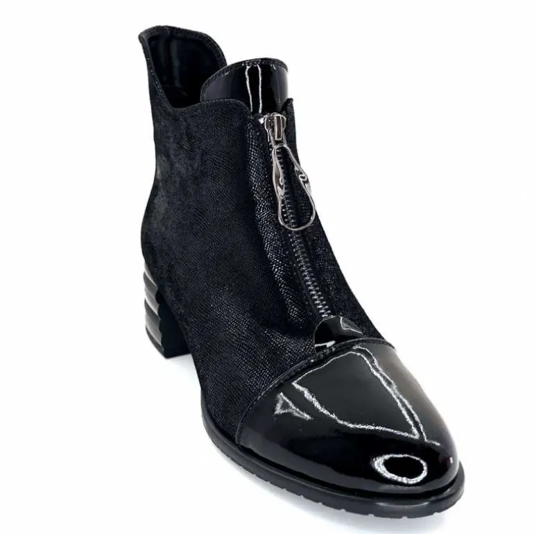 Elue Par Nous Bottines Maculotte Cuir Irisé Vernis Noir Fashion