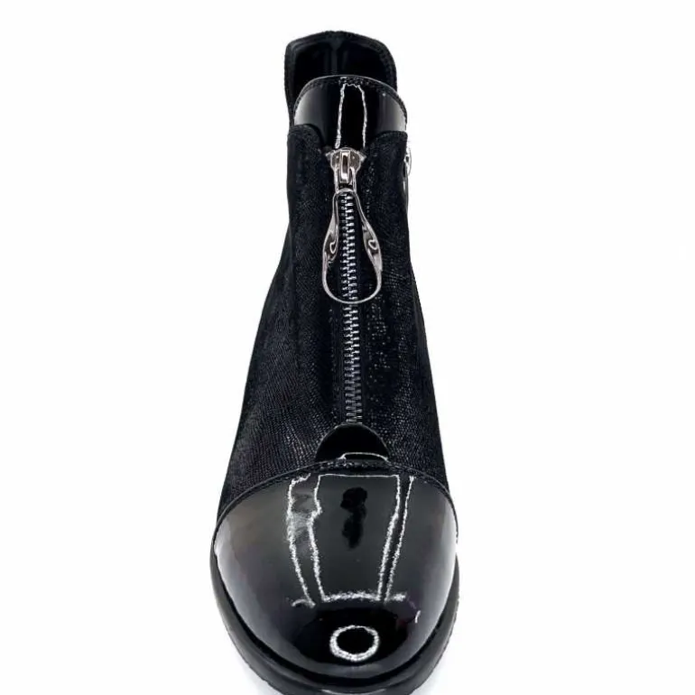 Elue Par Nous Bottines Maculotte Cuir Irisé Vernis Noir Fashion