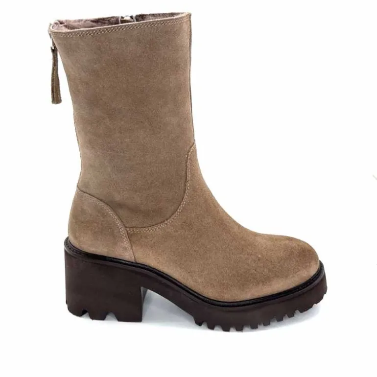 marcha / m.moustafa Bottines Fourrées à Talons Ivoire Evs 2963 Daim Vison Taupe Best