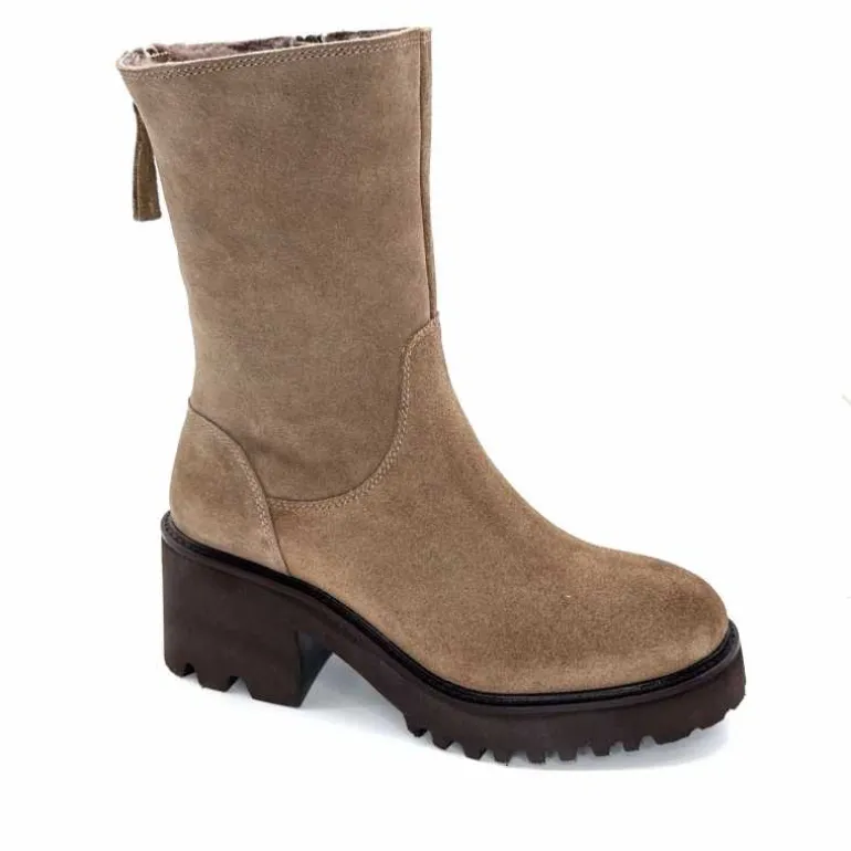 marcha / m.moustafa Bottines Fourrées à Talons Ivoire Evs 2963 Daim Vison Taupe Best