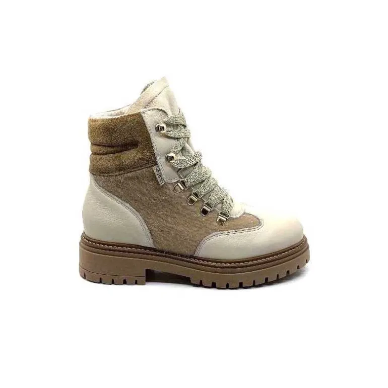 Elena Bottines Fourrées 37044 Cuir Crème Beige Outlet