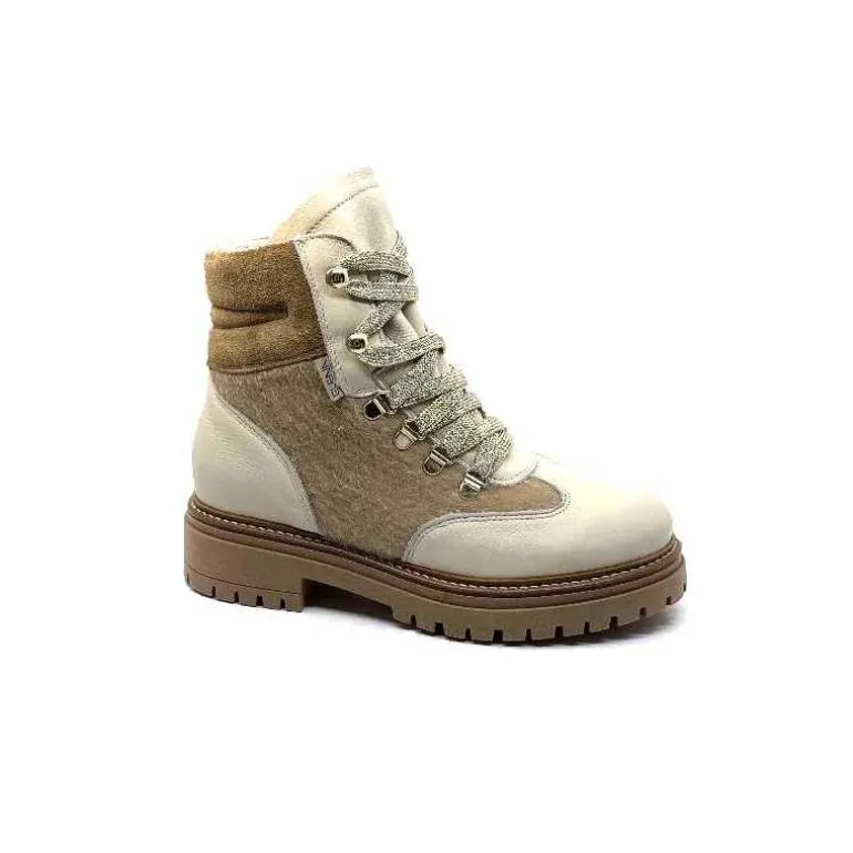 Elena Bottines Fourrées 37044 Cuir Crème Beige Outlet