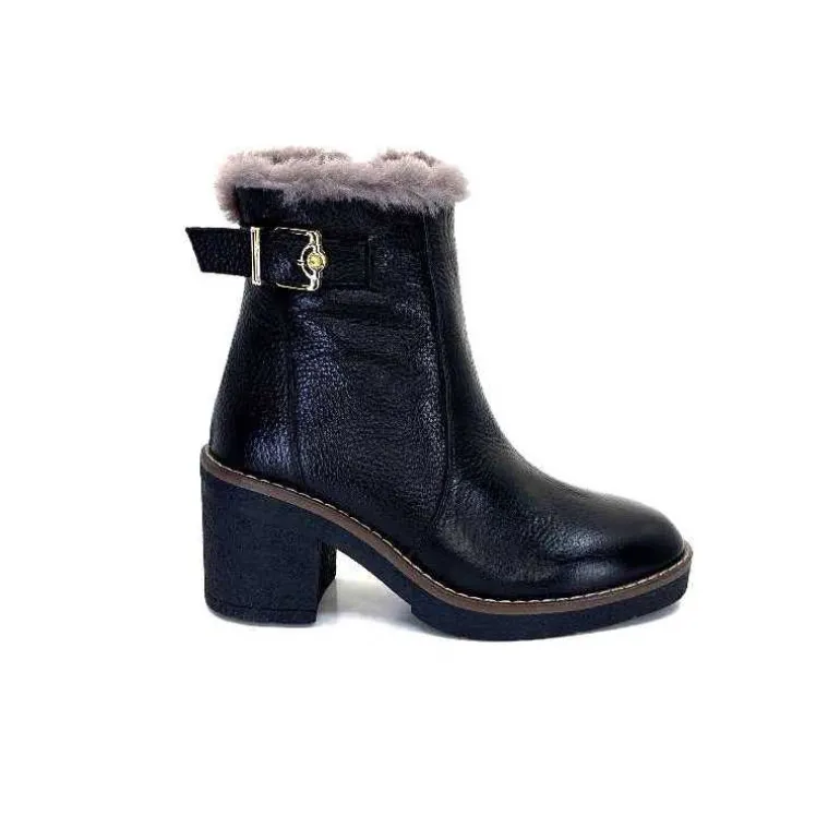 Ivoire-354 Bottines Fourrées Mouton Ivoire 109381 Cuir Noir Store