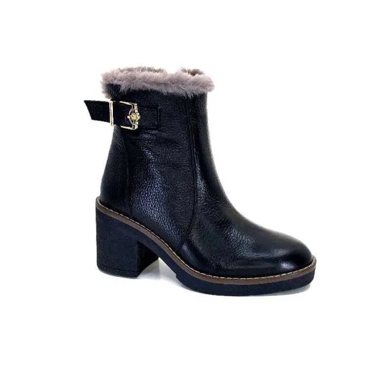 Ivoire-354 Bottines Fourrées Mouton Ivoire 109381 Cuir Noir Store
