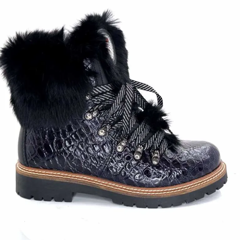 Olang Bottines Fourrées Imperial Luxe Cuir Vernis Noir Flash Sale