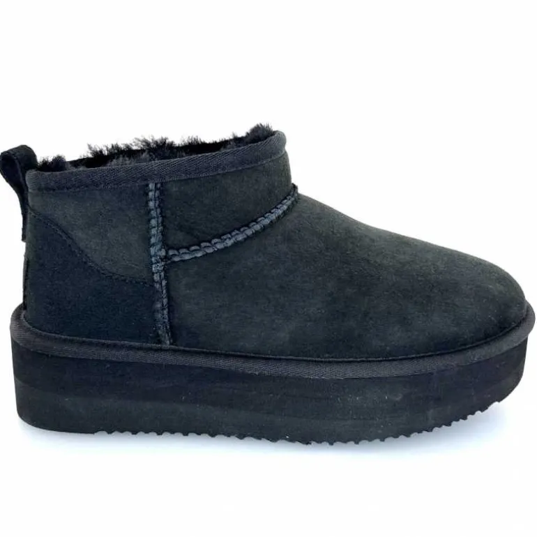 sweet heritage Bottines Fourrées Patineuse Daim Noir Discount