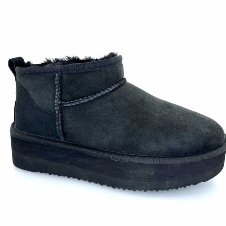 sweet heritage Bottines Fourrées Patineuse Daim Noir Discount