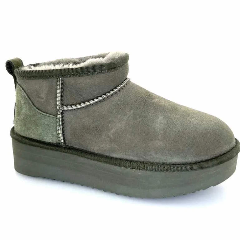 sweet heritage Bottines Fourrées Patineuse Daim Vert Discount