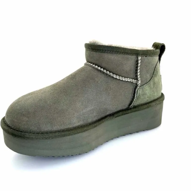sweet heritage Bottines Fourrées Patineuse Daim Vert Discount