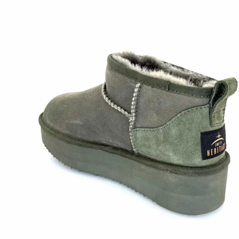 sweet heritage Bottines Fourrées Patineuse Daim Vert Discount