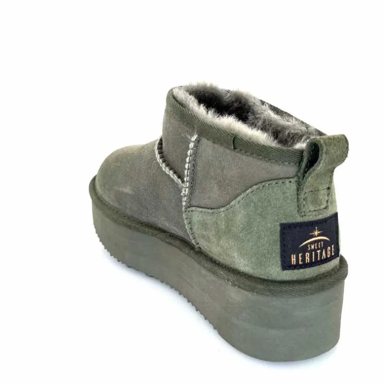 sweet heritage Bottines Fourrées Patineuse Daim Vert Discount