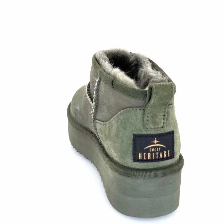 sweet heritage Bottines Fourrées Patineuse Daim Vert Discount