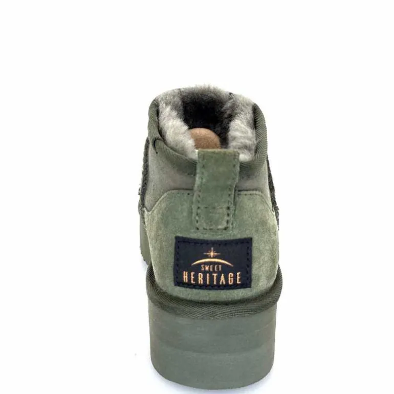 sweet heritage Bottines Fourrées Patineuse Daim Vert Discount