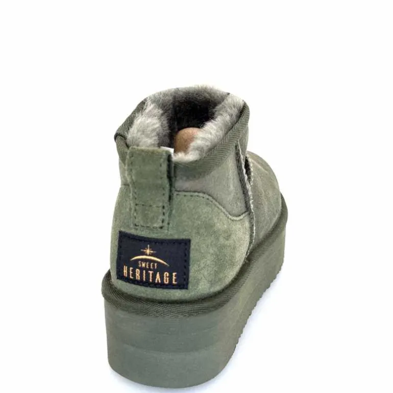 sweet heritage Bottines Fourrées Patineuse Daim Vert Discount