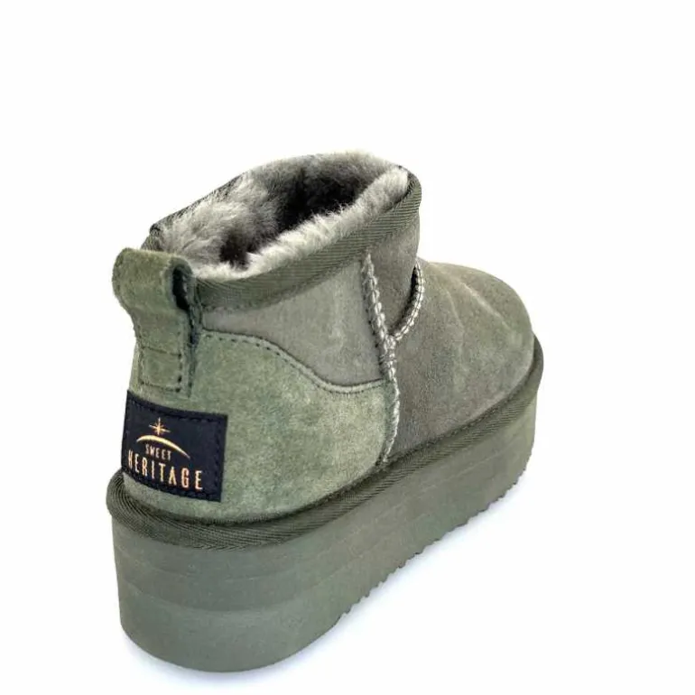 sweet heritage Bottines Fourrées Patineuse Daim Vert Discount