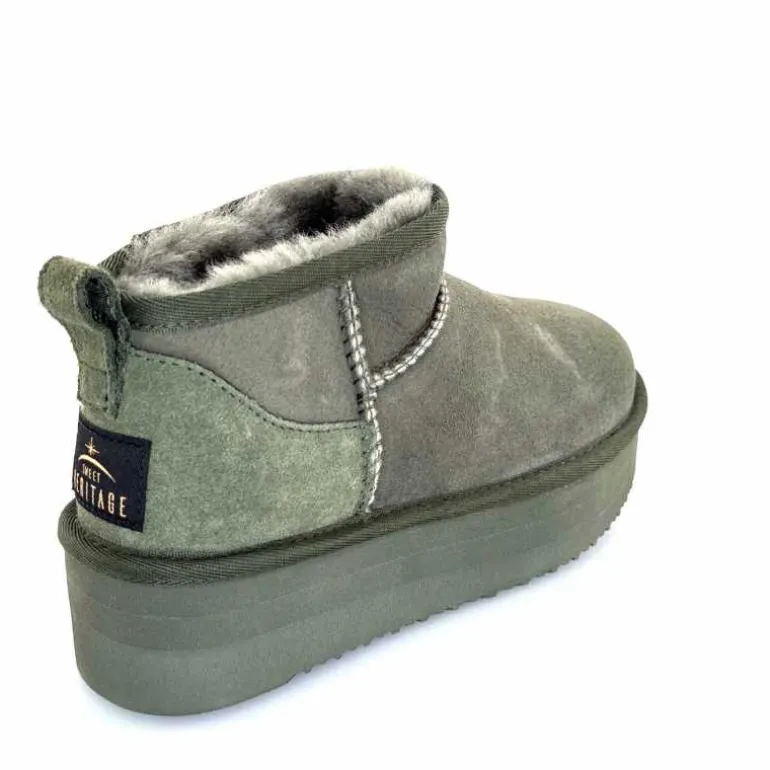 sweet heritage Bottines Fourrées Patineuse Daim Vert Discount