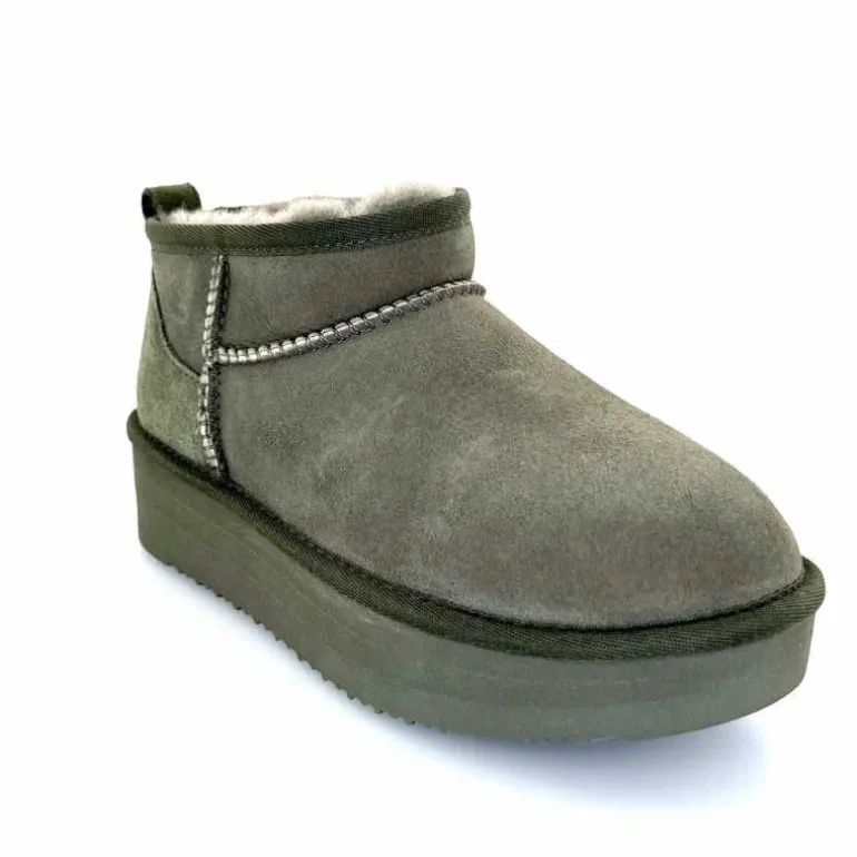 sweet heritage Bottines Fourrées Patineuse Daim Vert Discount