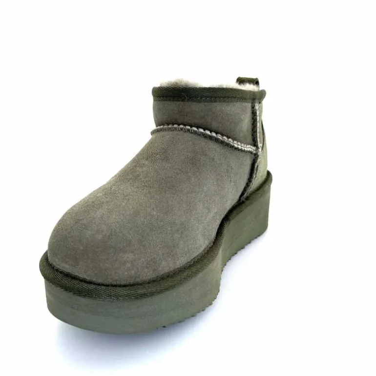 sweet heritage Bottines Fourrées Patineuse Daim Vert Discount