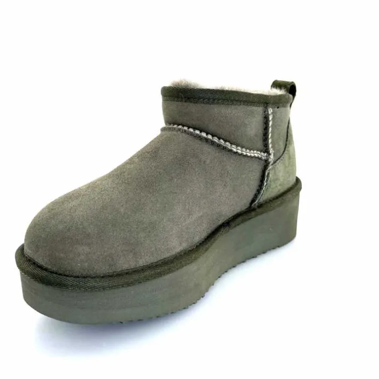 sweet heritage Bottines Fourrées Patineuse Daim Vert Discount