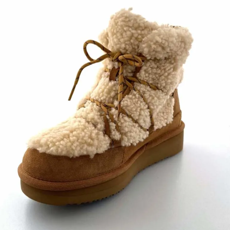 sweet heritage Bottines Fourrées Praz Daim Fourrure Camel Discount