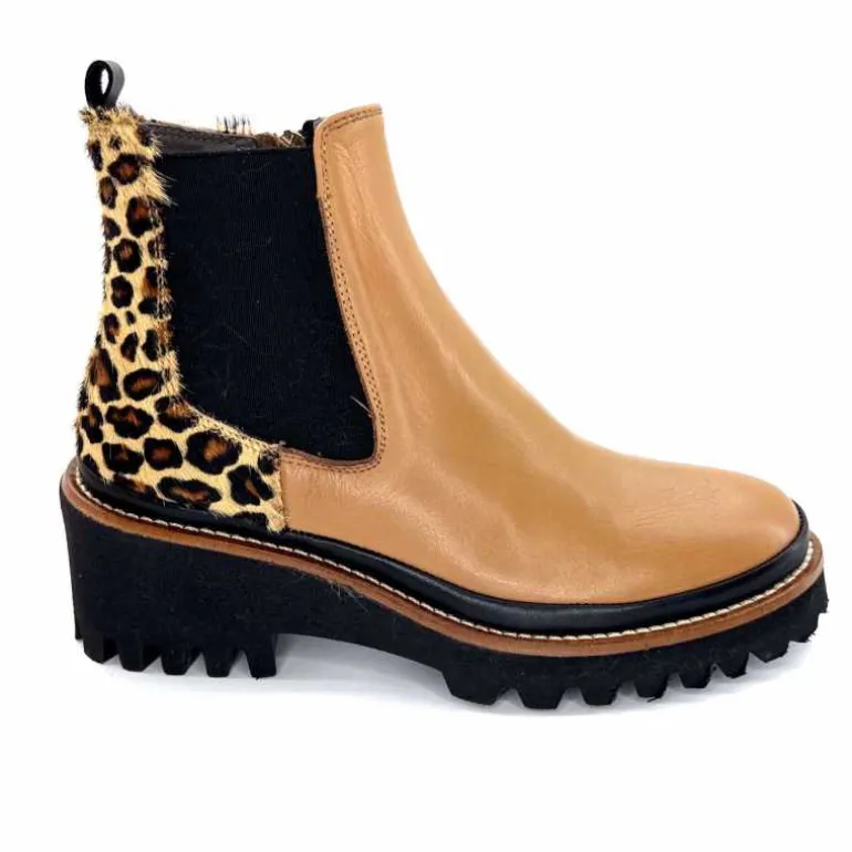 XSA Bottines Légère 9829 Cuir Camel Léo CamelLéopard Shop