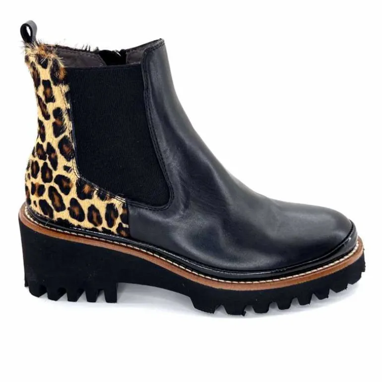XSA Bottines Légère 9829 Cuir Noir Léo LéopardNoir Hot