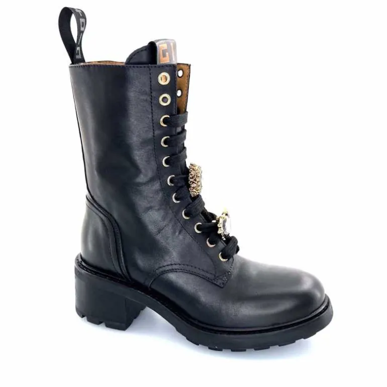 GioPiu Bottines Rangers Lacées Gio+ Afra 44a Cuir Bijoux Noir Cheap