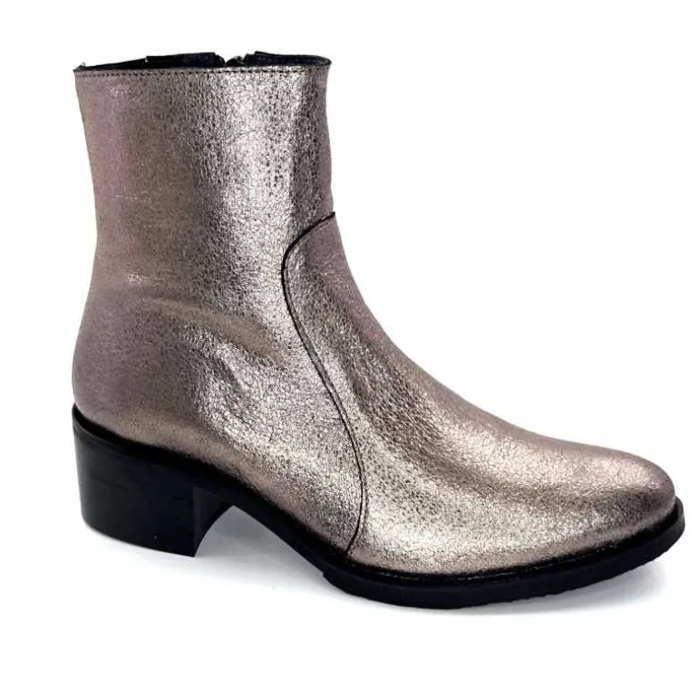 follia dolce Bottines Santiags Ivoire Tea Cuir Métal GrisMétal Online