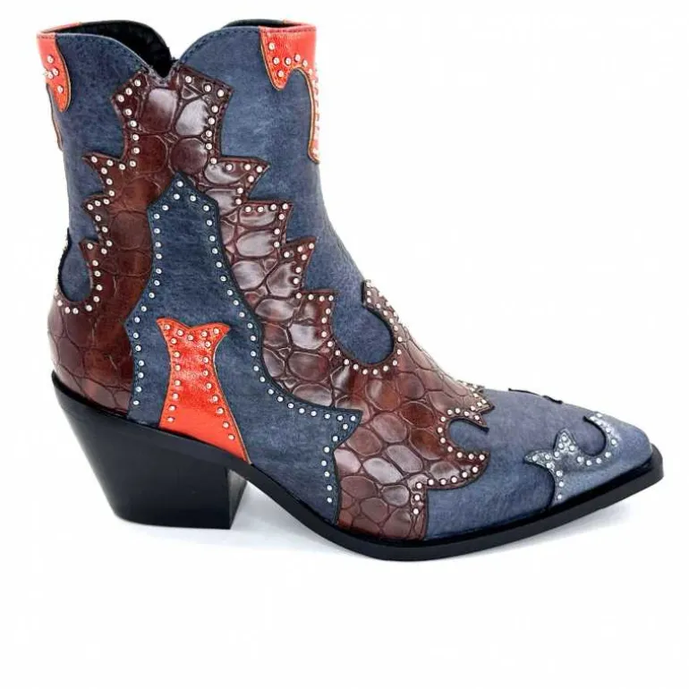 noa harmon Bottines Santiags 9098 Cuir , Marron &amp; Orange Bleu Flash Sale