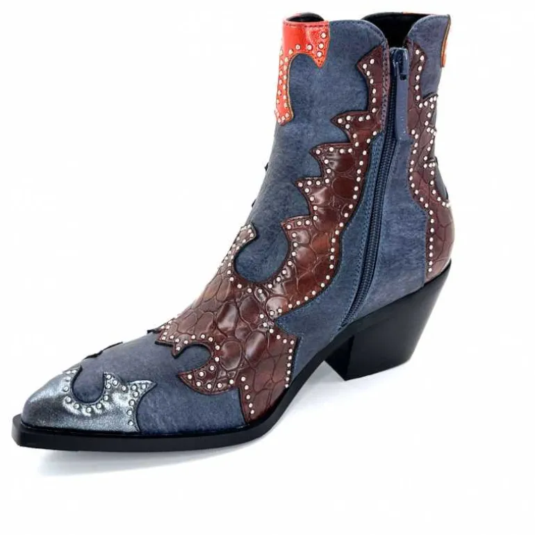 noa harmon Bottines Santiags 9098 Cuir , Marron &amp; Orange Bleu Flash Sale