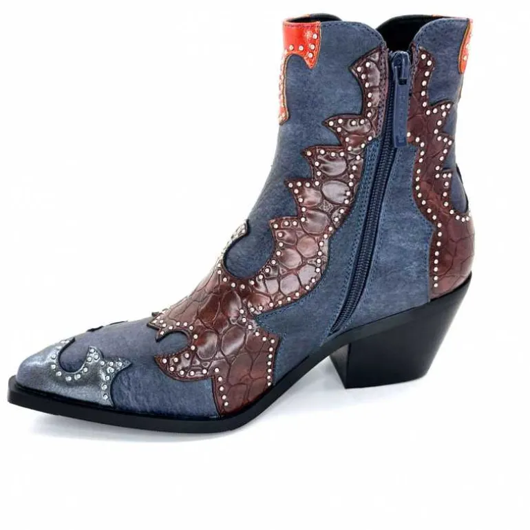 noa harmon Bottines Santiags 9098 Cuir , Marron &amp; Orange Bleu Flash Sale