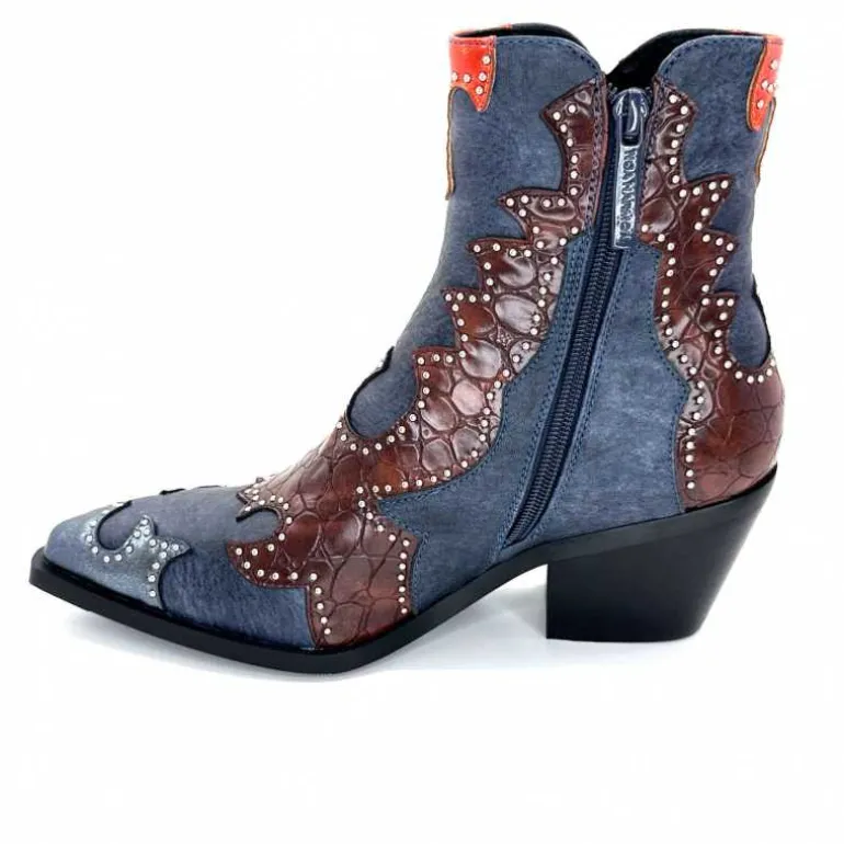 noa harmon Bottines Santiags 9098 Cuir , Marron &amp; Orange Bleu Flash Sale