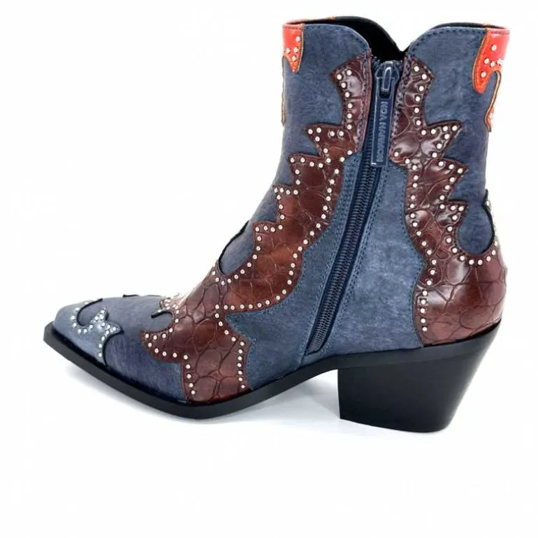 noa harmon Bottines Santiags 9098 Cuir , Marron &amp; Orange Bleu Flash Sale