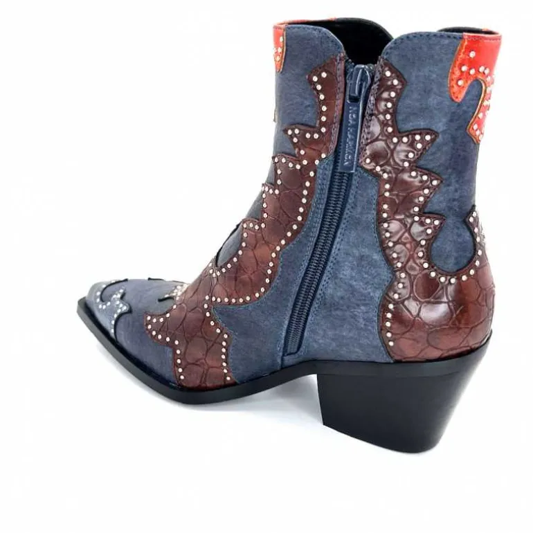 noa harmon Bottines Santiags 9098 Cuir , Marron &amp; Orange Bleu Flash Sale