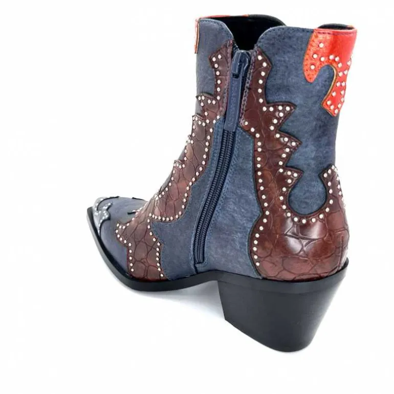 noa harmon Bottines Santiags 9098 Cuir , Marron &amp; Orange Bleu Flash Sale