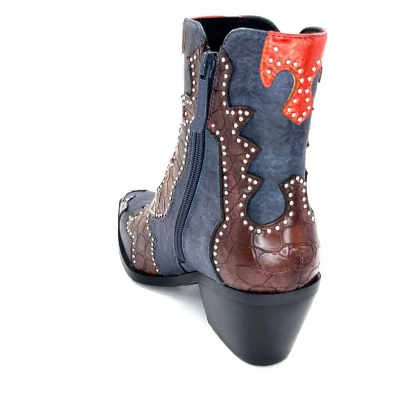 noa harmon Bottines Santiags 9098 Cuir , Marron &amp; Orange Bleu Flash Sale