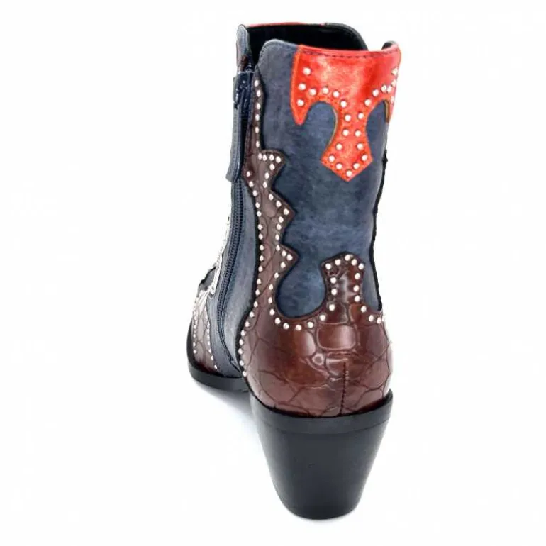 noa harmon Bottines Santiags 9098 Cuir , Marron &amp; Orange Bleu Flash Sale