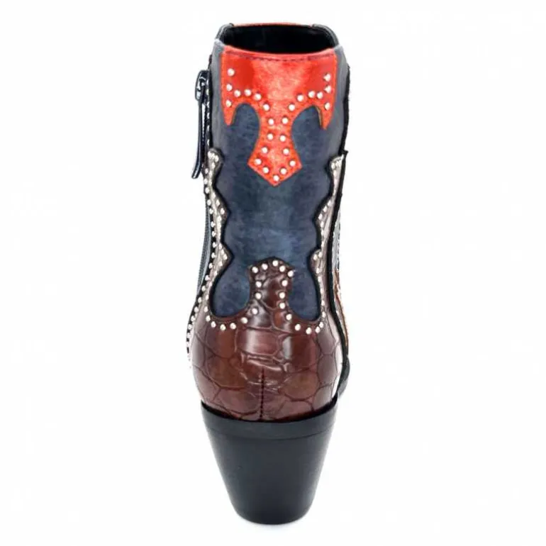 noa harmon Bottines Santiags 9098 Cuir , Marron &amp; Orange Bleu Flash Sale