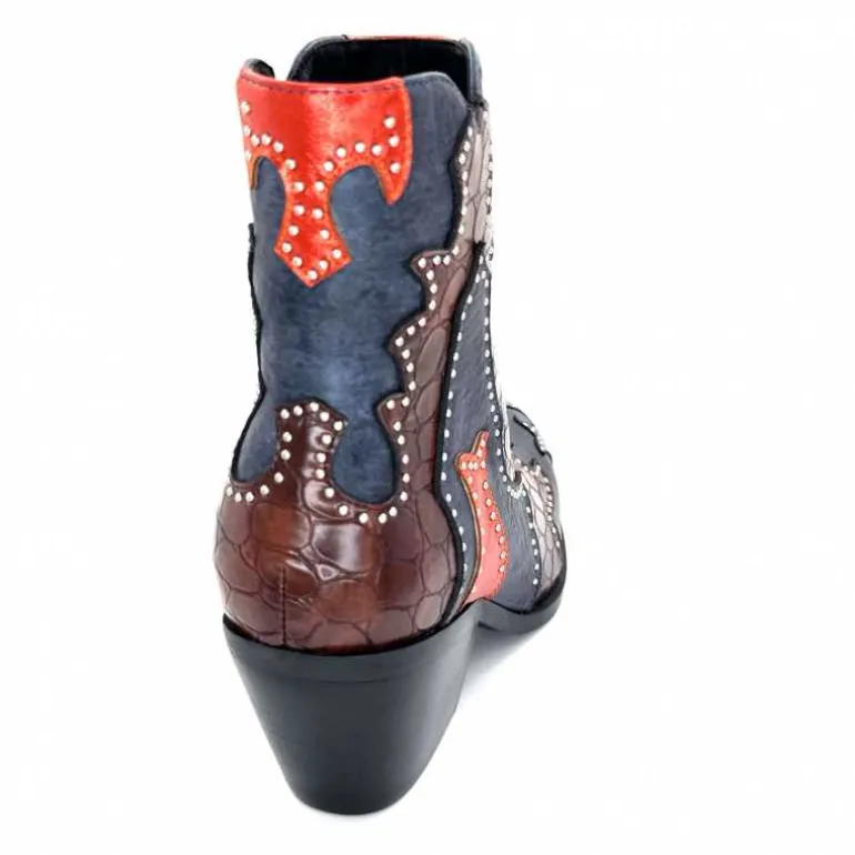 noa harmon Bottines Santiags 9098 Cuir , Marron &amp; Orange Bleu Flash Sale