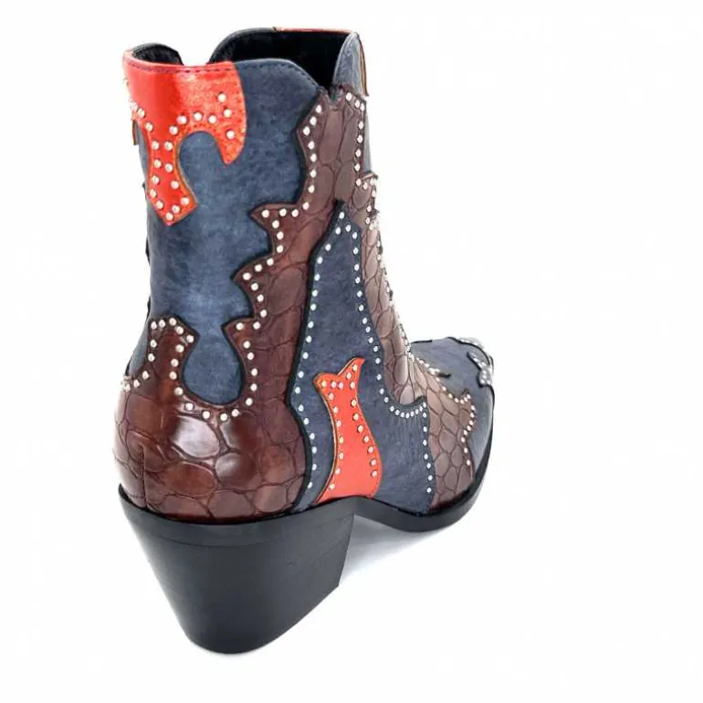 noa harmon Bottines Santiags 9098 Cuir , Marron &amp; Orange Bleu Flash Sale