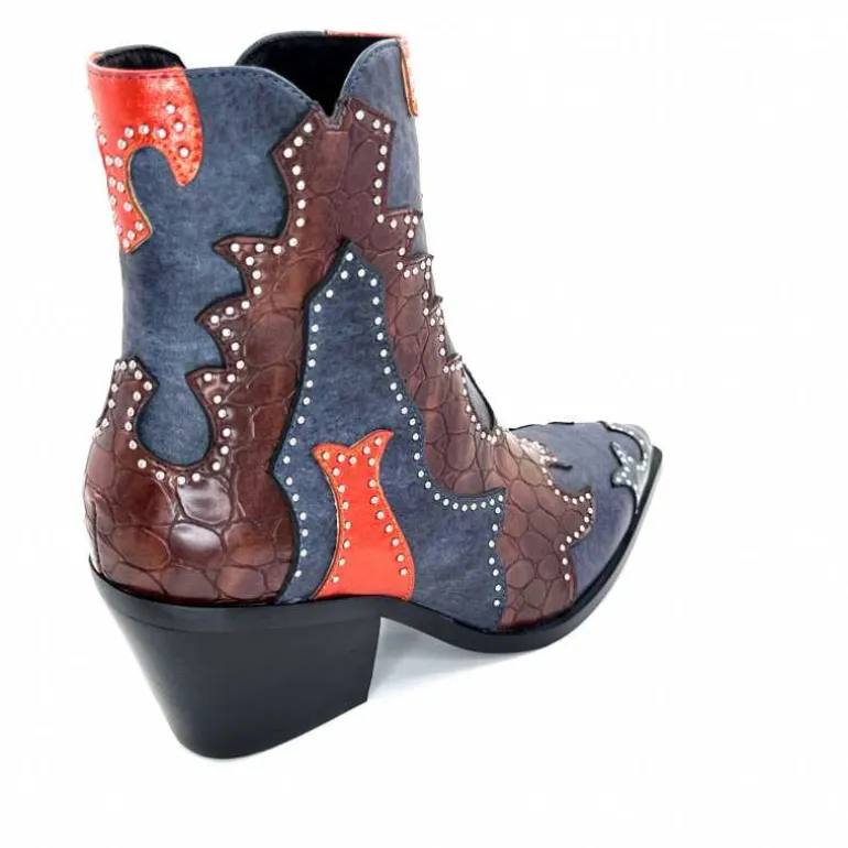 noa harmon Bottines Santiags 9098 Cuir , Marron &amp; Orange Bleu Flash Sale