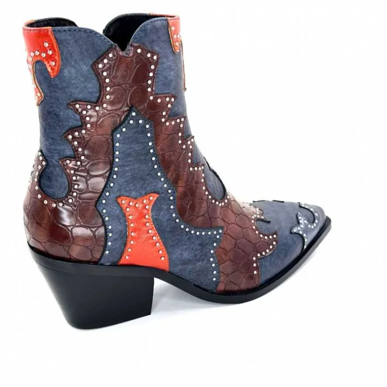 noa harmon Bottines Santiags 9098 Cuir , Marron &amp; Orange Bleu Flash Sale