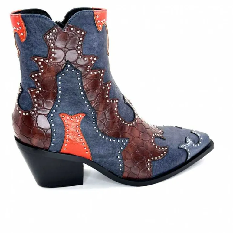 noa harmon Bottines Santiags 9098 Cuir , Marron &amp; Orange Bleu Flash Sale