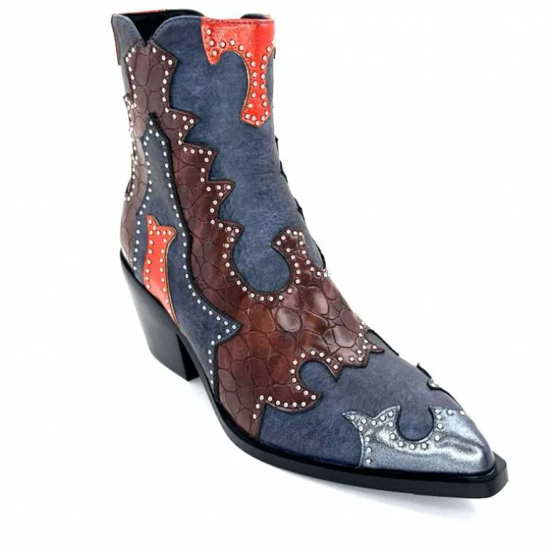 noa harmon Bottines Santiags 9098 Cuir , Marron &amp; Orange Bleu Flash Sale