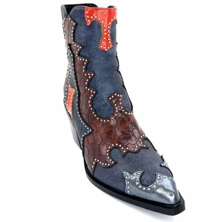 noa harmon Bottines Santiags 9098 Cuir , Marron &amp; Orange Bleu Flash Sale