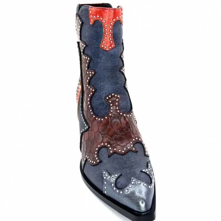 noa harmon Bottines Santiags 9098 Cuir , Marron &amp; Orange Bleu Flash Sale