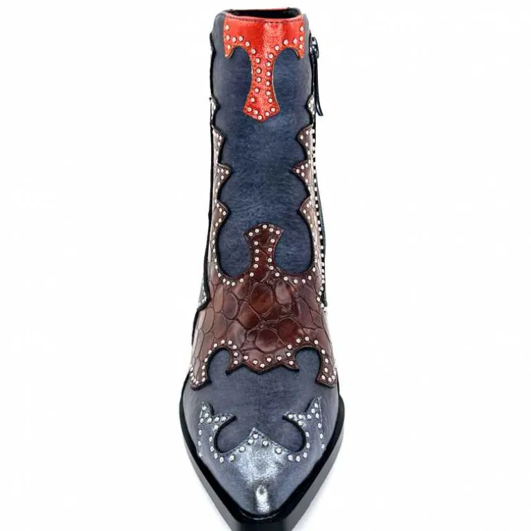 noa harmon Bottines Santiags 9098 Cuir , Marron &amp; Orange Bleu Flash Sale