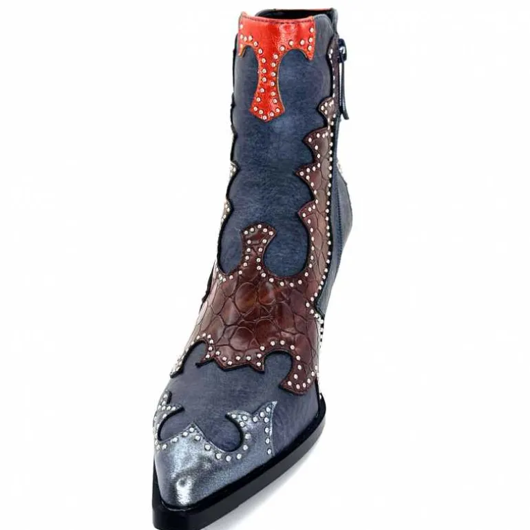 noa harmon Bottines Santiags 9098 Cuir , Marron &amp; Orange Bleu Flash Sale