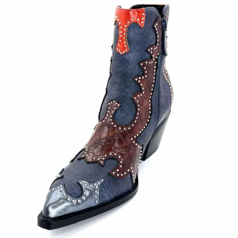 noa harmon Bottines Santiags 9098 Cuir , Marron &amp; Orange Bleu Flash Sale