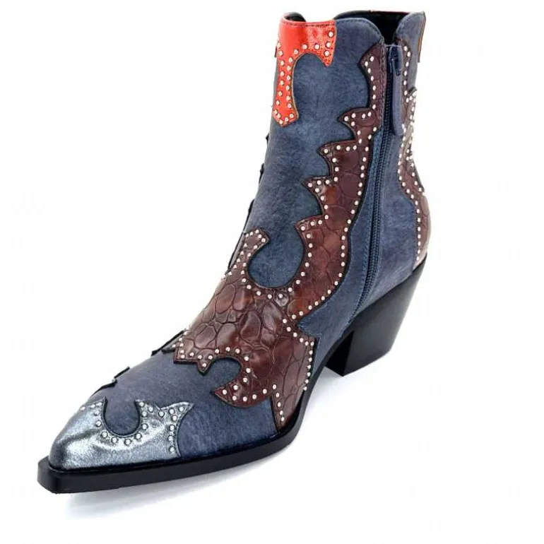 noa harmon Bottines Santiags 9098 Cuir , Marron &amp; Orange Bleu Flash Sale